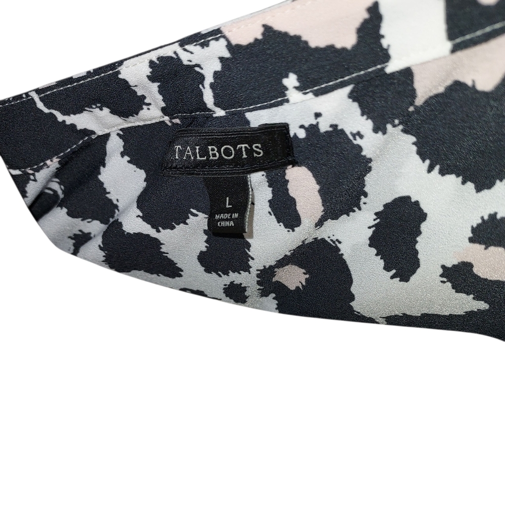 Talbots Women Ivory Long Sleeve Blouse Size L PINK AND black Animal Print Button - Picture 14 of 15